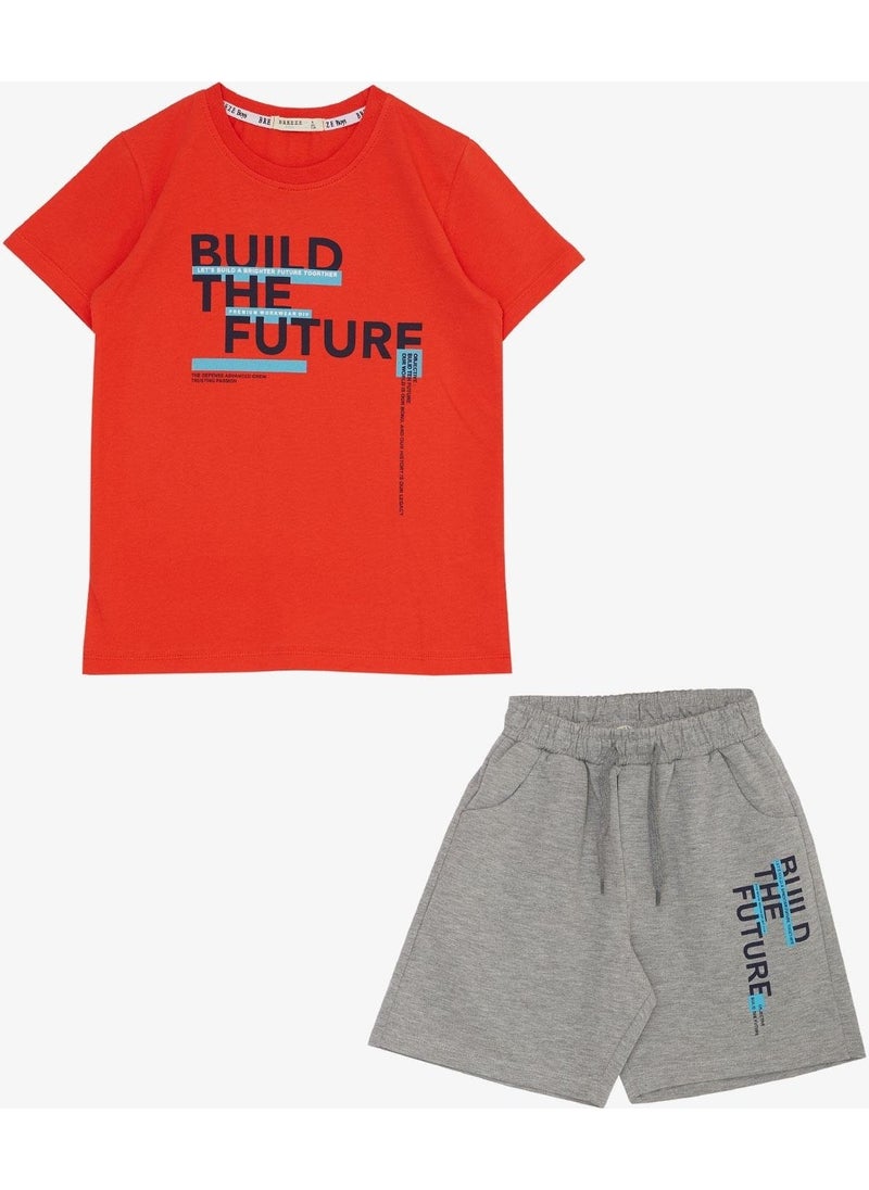 Boy's Shorts Set with Text Printed Pockets, Age 8-14, Narcissi