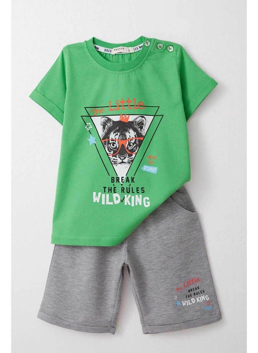 Boy Shorts Set King Lion Printed 1-4 Years, Green