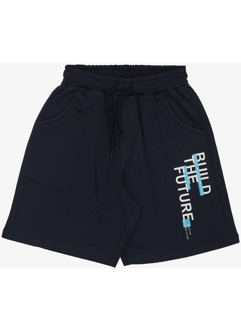 Boy Shorts Set with Text Printed Pockets, Age 8-14, White