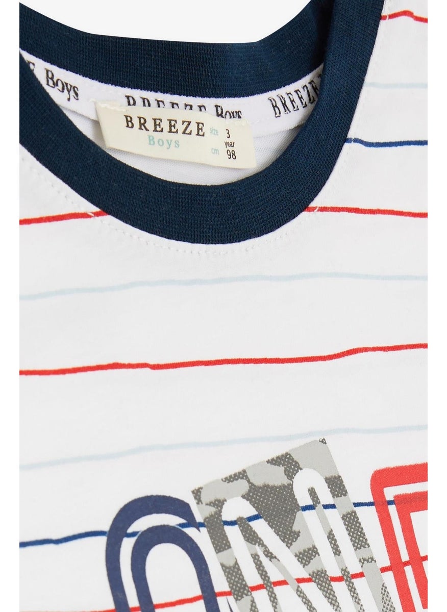 Boy Shorts Set Striped Text Printed 2-6 Years, White