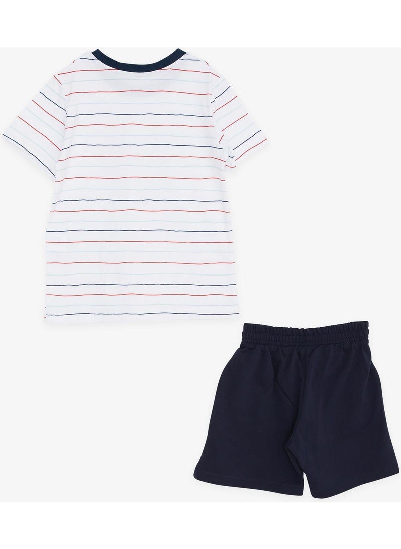 Boy Shorts Set Striped Text Printed 2-6 Years, White