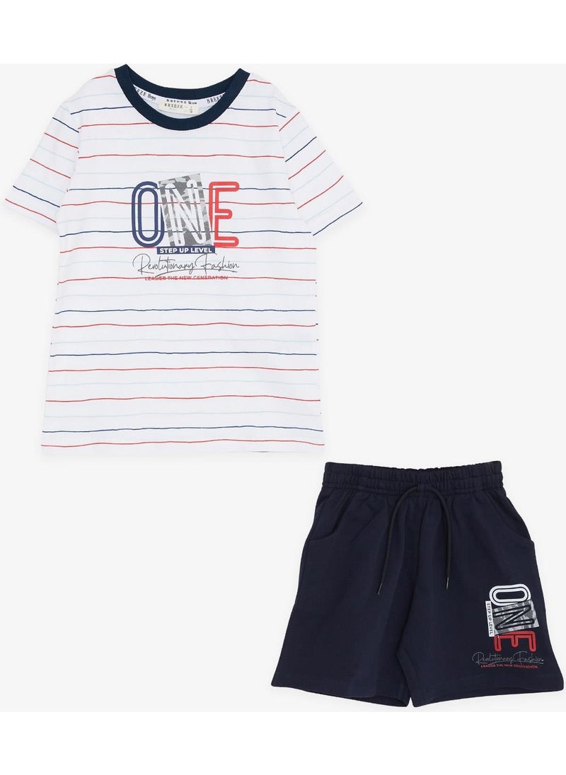 Boy Shorts Set Striped Text Printed 2-6 Years, White