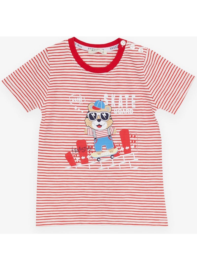 Girls & Boys Boy Shorts Suit Striped Cool Animal Printed 1.5-5 Years, Red