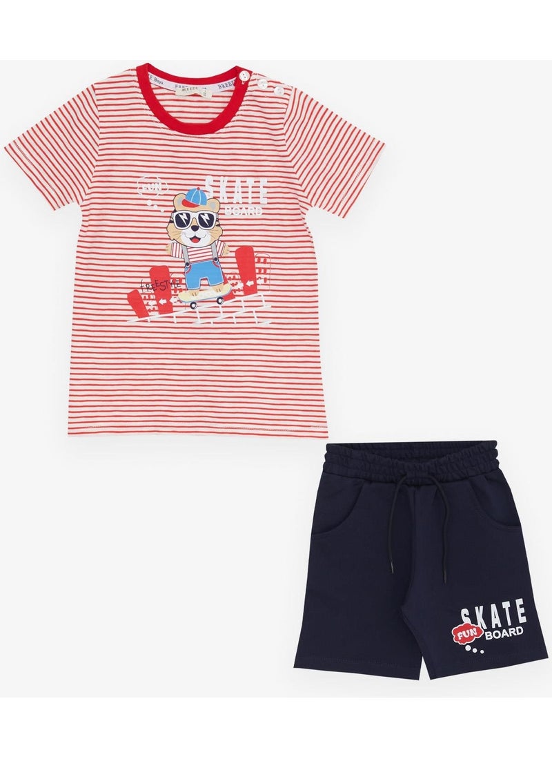 Girls & Boys Boy Shorts Suit Striped Cool Animal Printed 1.5-5 Years, Red