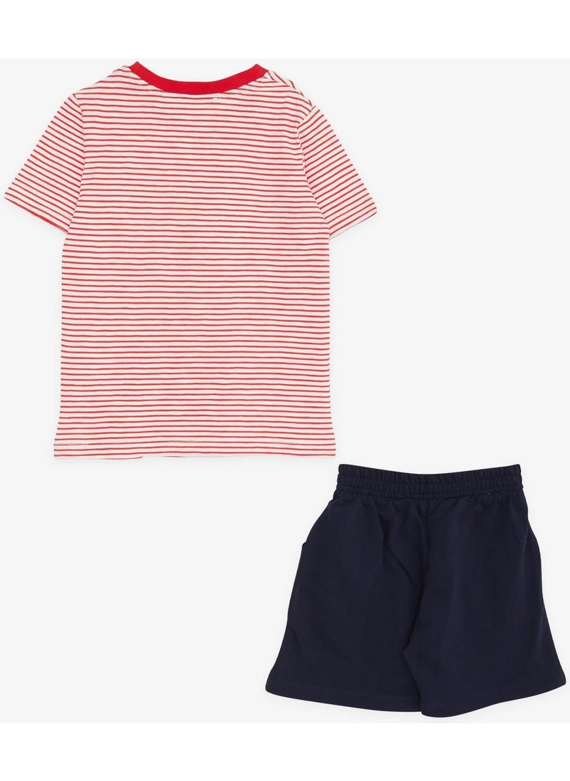 Boy Shorts Set Striped Text Printed 2-6 Years, Red