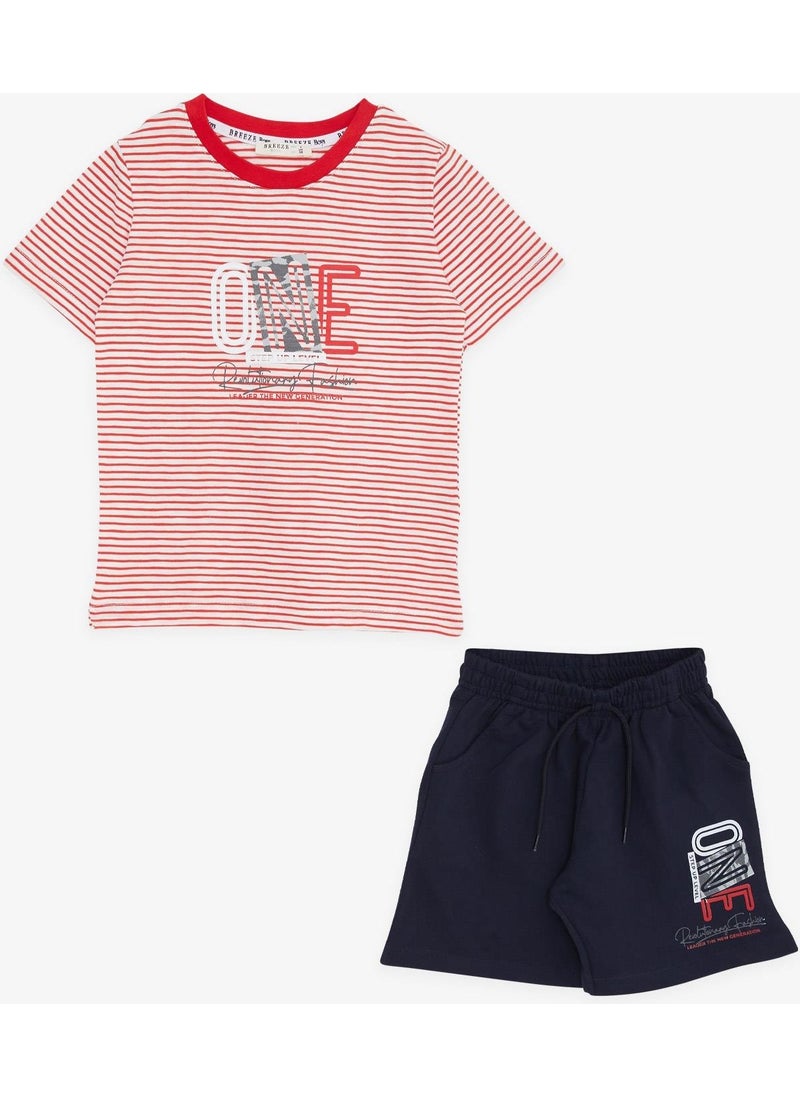 Boy Shorts Set Striped Text Printed 2-6 Years, Red