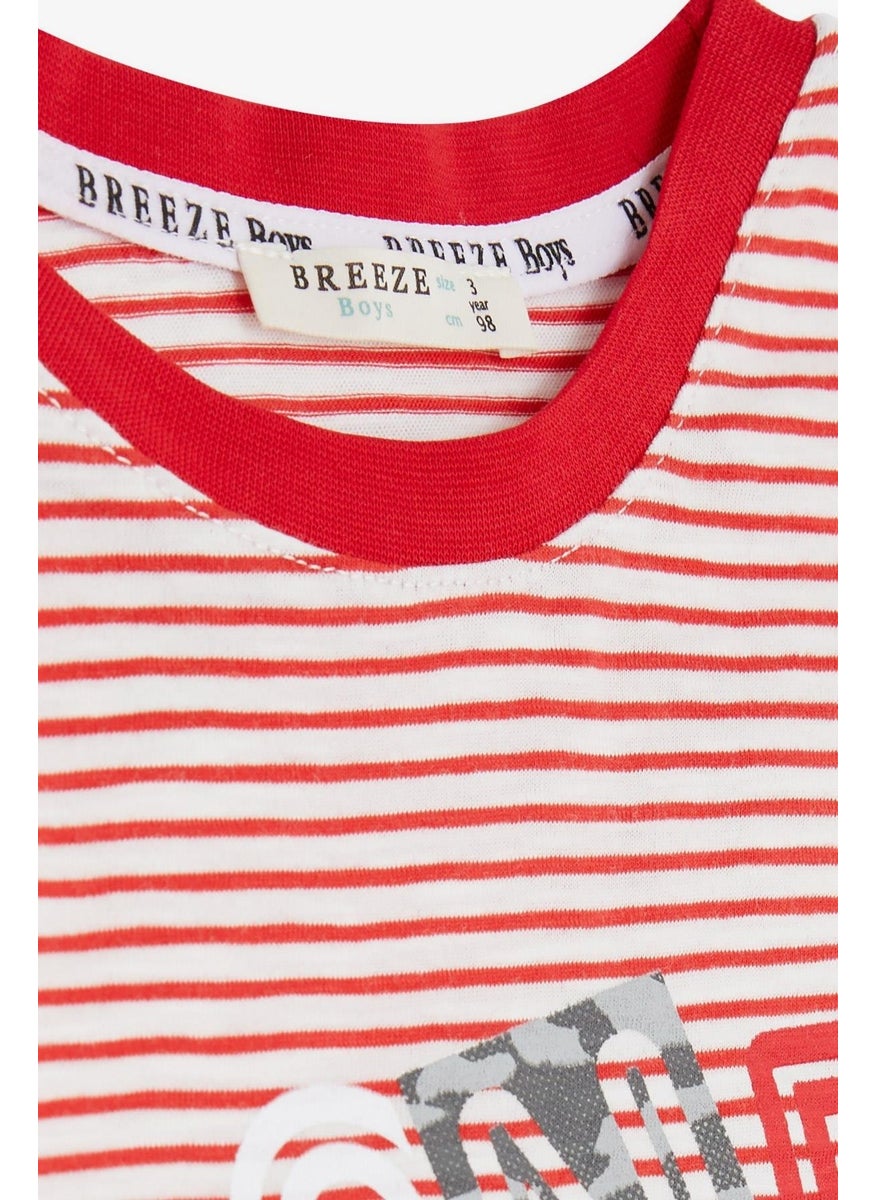 Boy Shorts Set Striped Text Printed 2-6 Years, Red