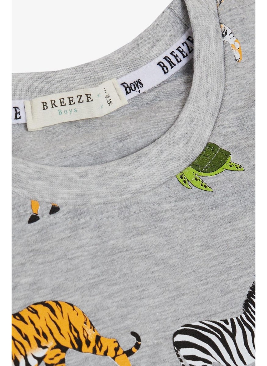 Boy's Suit Shorts with Strong Animals Pattern 1.5-5 Years, Gray Melange