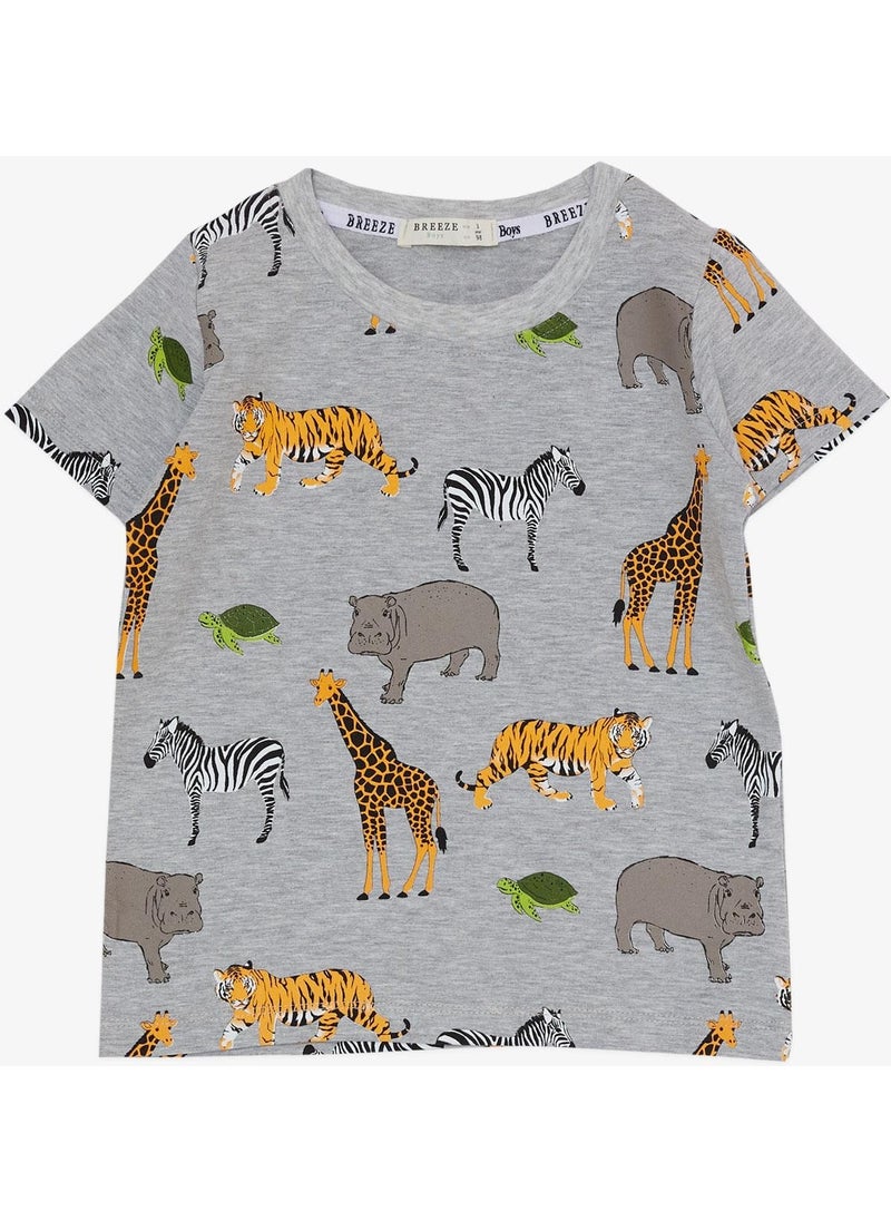 Boy's Suit Shorts with Strong Animals Pattern 1.5-5 Years, Gray Melange