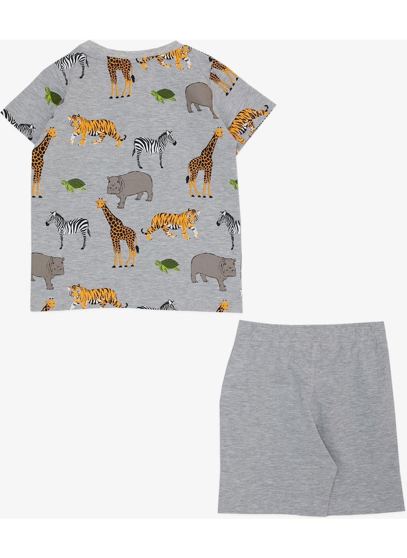 Boy's Suit Shorts with Strong Animals Pattern 1.5-5 Years, Gray Melange