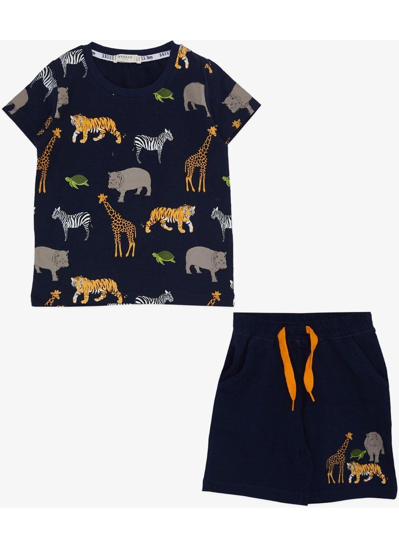 Boy's Suit Shorts with Strong Animals Pattern 1.5-5 Years, Navy Blue