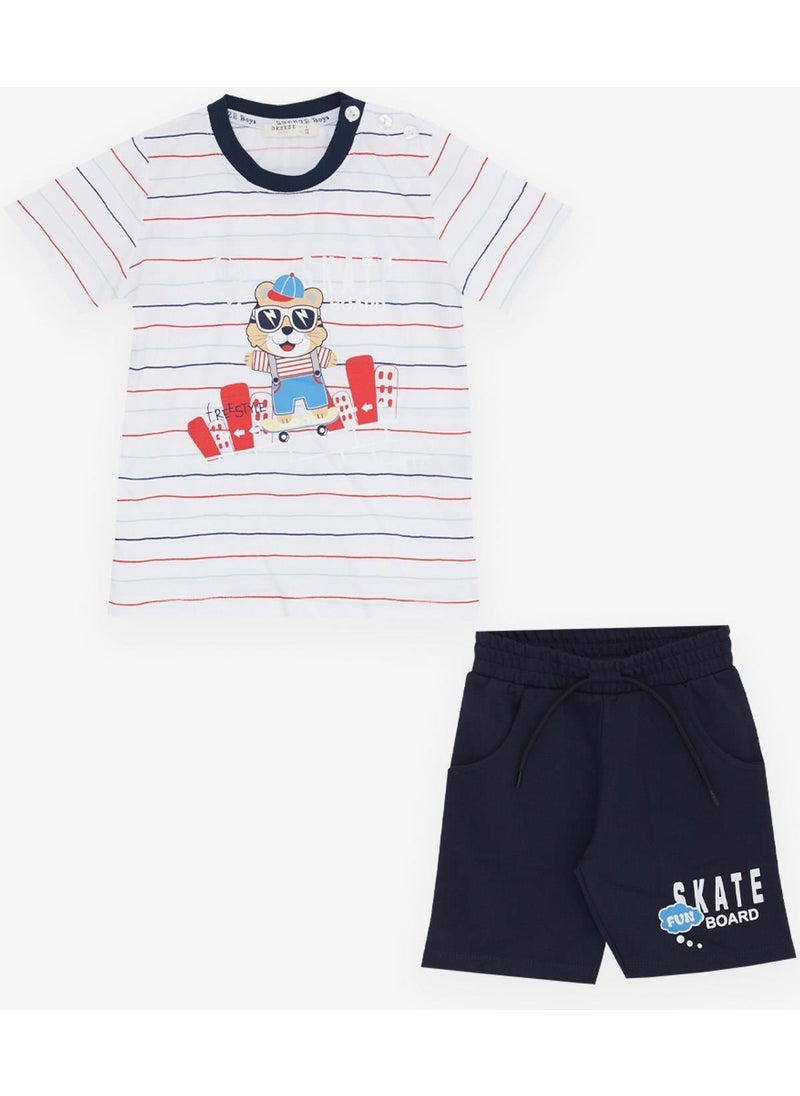 Girls & Boys Boy Shorts Set Striped Cool Animal Printed 1.5-5 Years, White