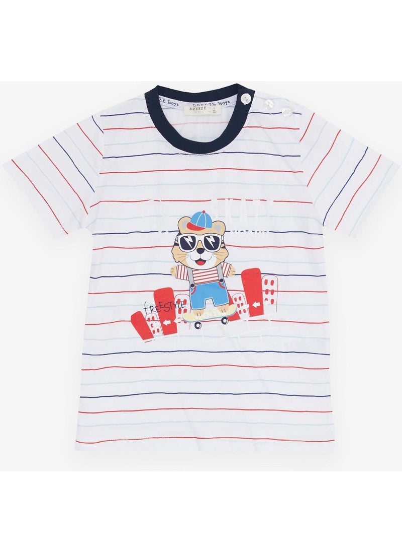 Girls & Boys Boy Shorts Set Striped Cool Animal Printed 1.5-5 Years, White