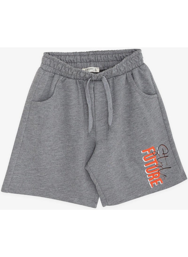 Boy Shorts Set with Text Printed Pockets, Age 8-14, Orange