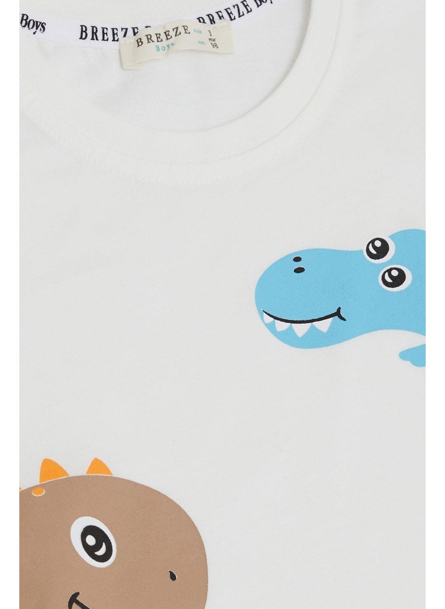 Boy Shorts Set Cute Dinosaur Friends Printed 1.5-5 Years, White