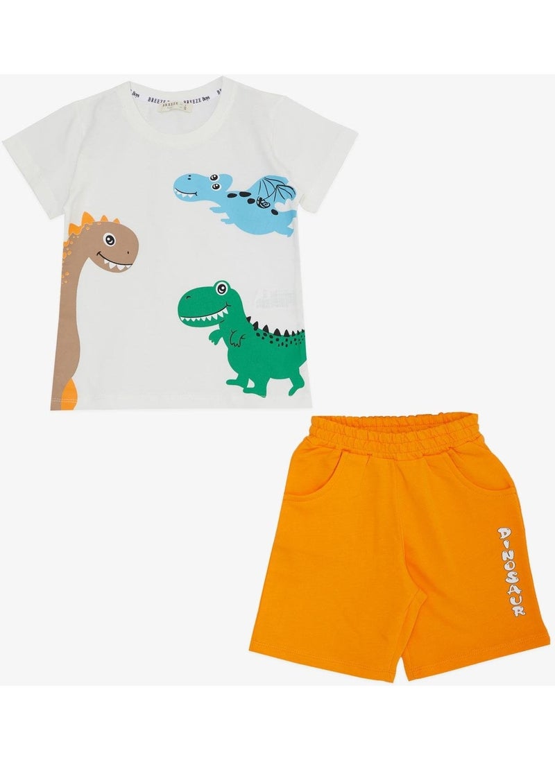 Boy Shorts Set Cute Dinosaur Friends Printed 1.5-5 Years, White
