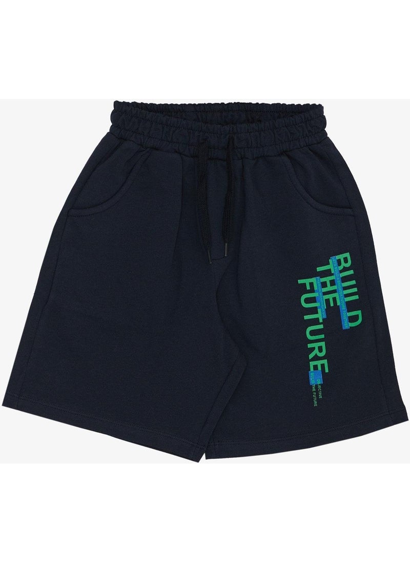 Boy Shorts Set with Text Printed Pockets, Age 8-14, Green