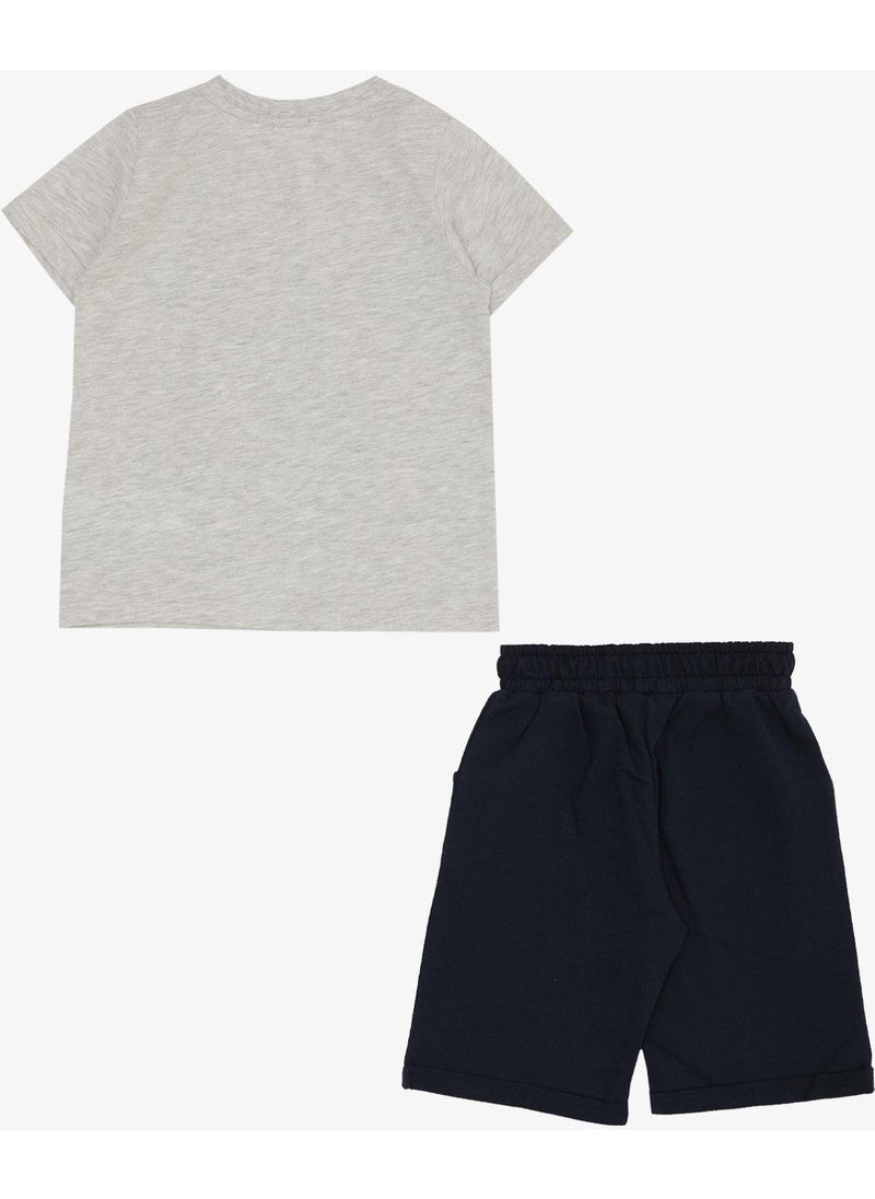 Boy Shorts Set Playtime Happy Animals Printed 1-4 Years, Light Gray Melange