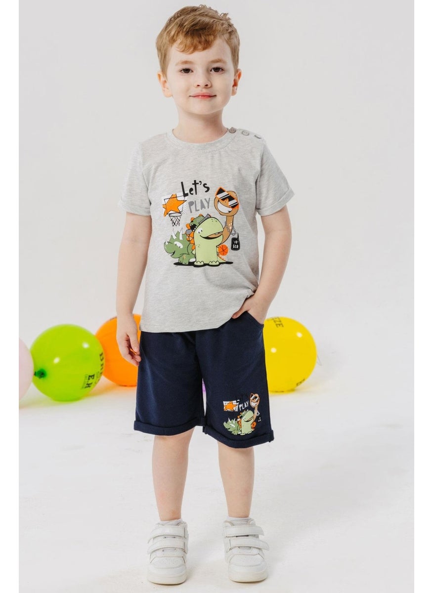 Boy Shorts Set Playtime Happy Animals Printed 1-4 Years, Light Gray Melange