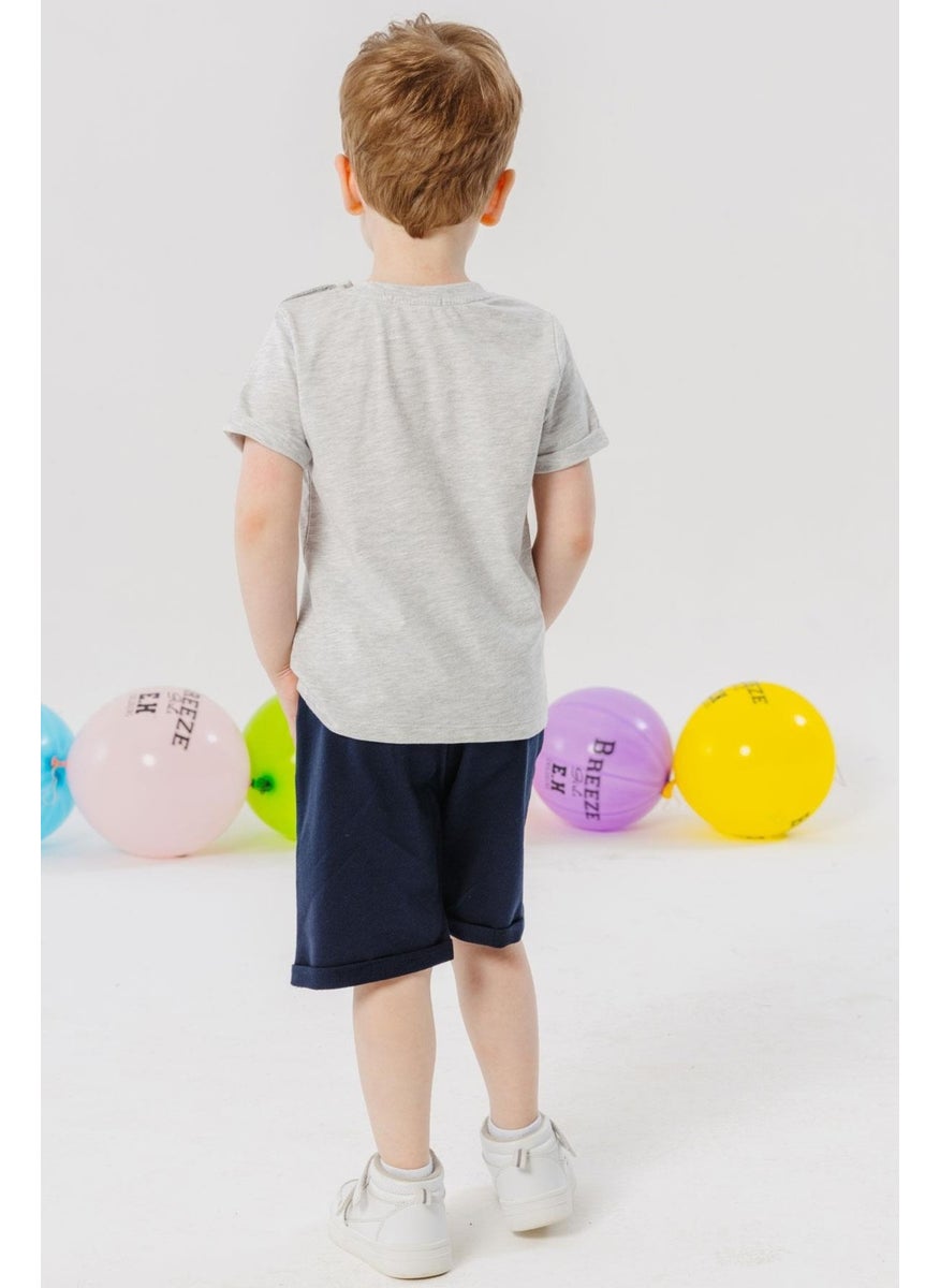 Boy Shorts Set Playtime Happy Animals Printed 1-4 Years, Light Gray Melange