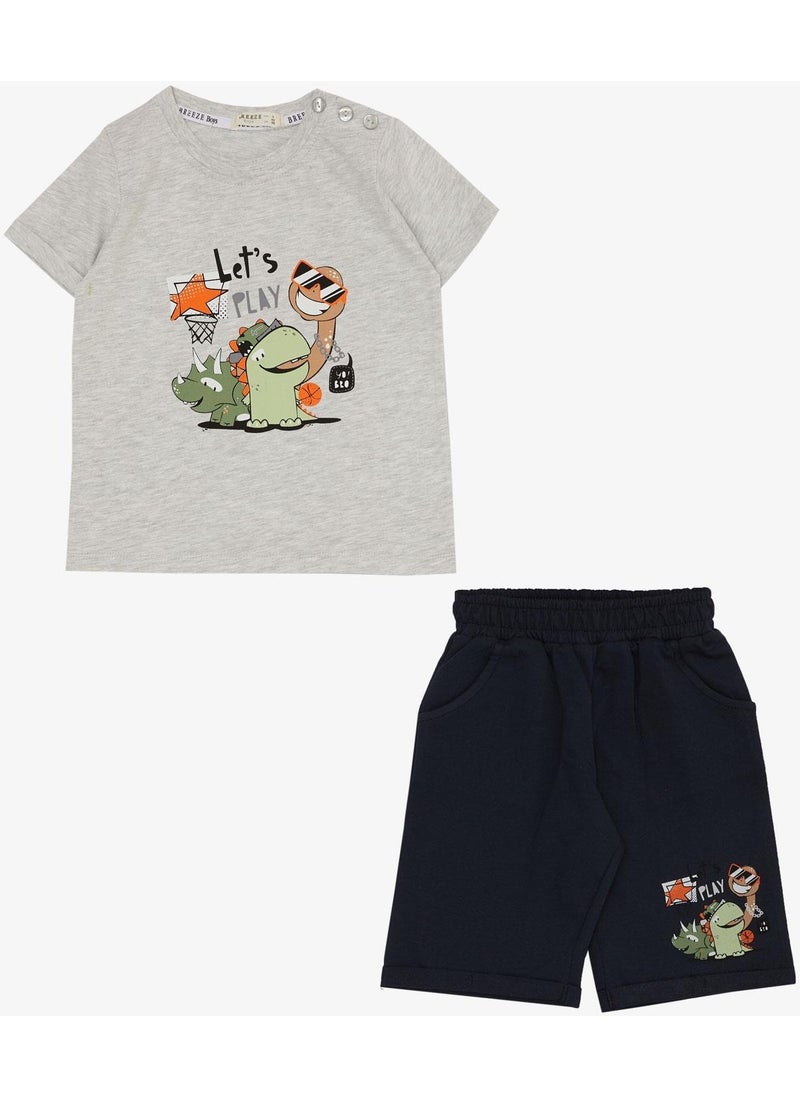 Boy Shorts Set Playtime Happy Animals Printed 1-4 Years, Light Gray Melange