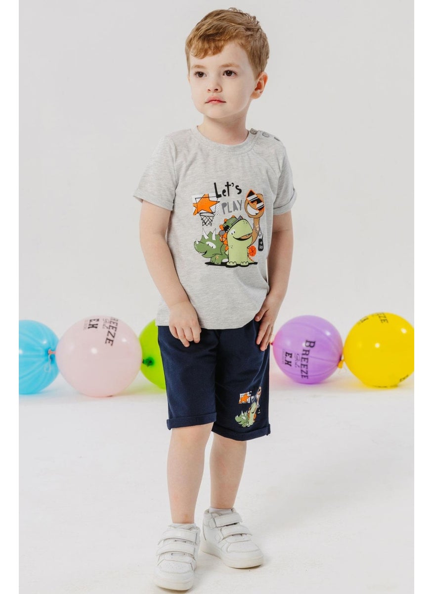 Boy Shorts Set Playtime Happy Animals Printed 1-4 Years, Light Gray Melange
