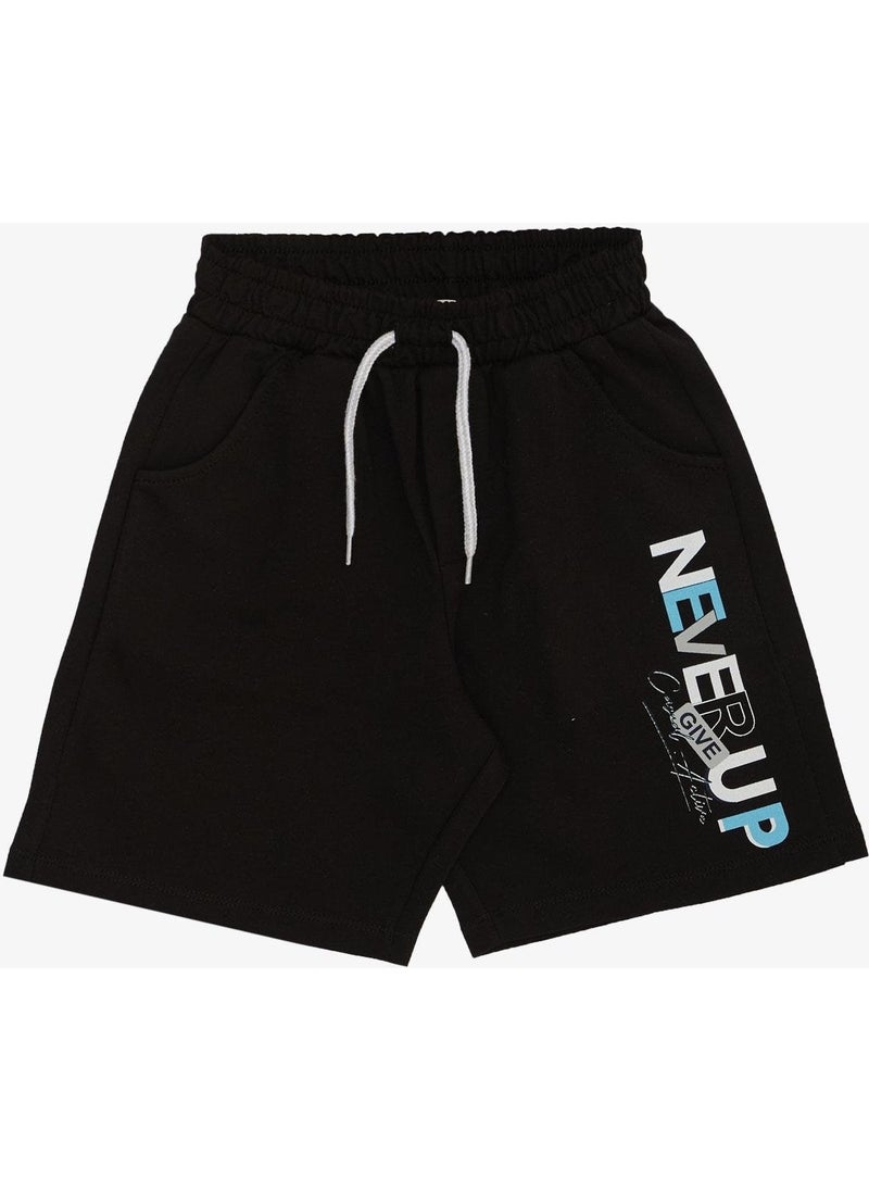 Boy Shorts Set with Text Printed Pockets, Age 8-14, Light Gray