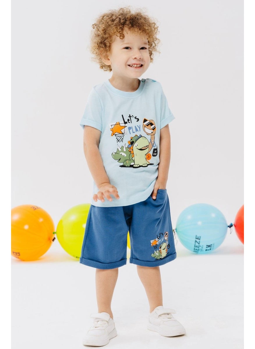 Boy Shorts Set Play Time Happy Animals Printed 1-4 Years, Light Blue