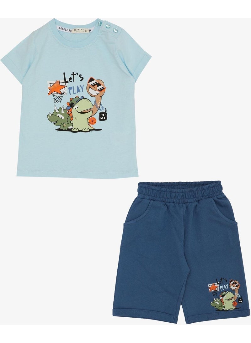 Boy Shorts Set Play Time Happy Animals Printed 1-4 Years, Light Blue
