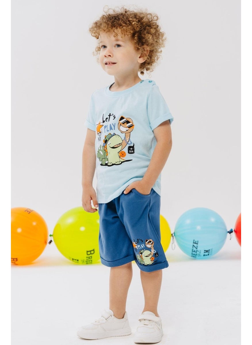 Boy Shorts Set Play Time Happy Animals Printed 1-4 Years, Light Blue