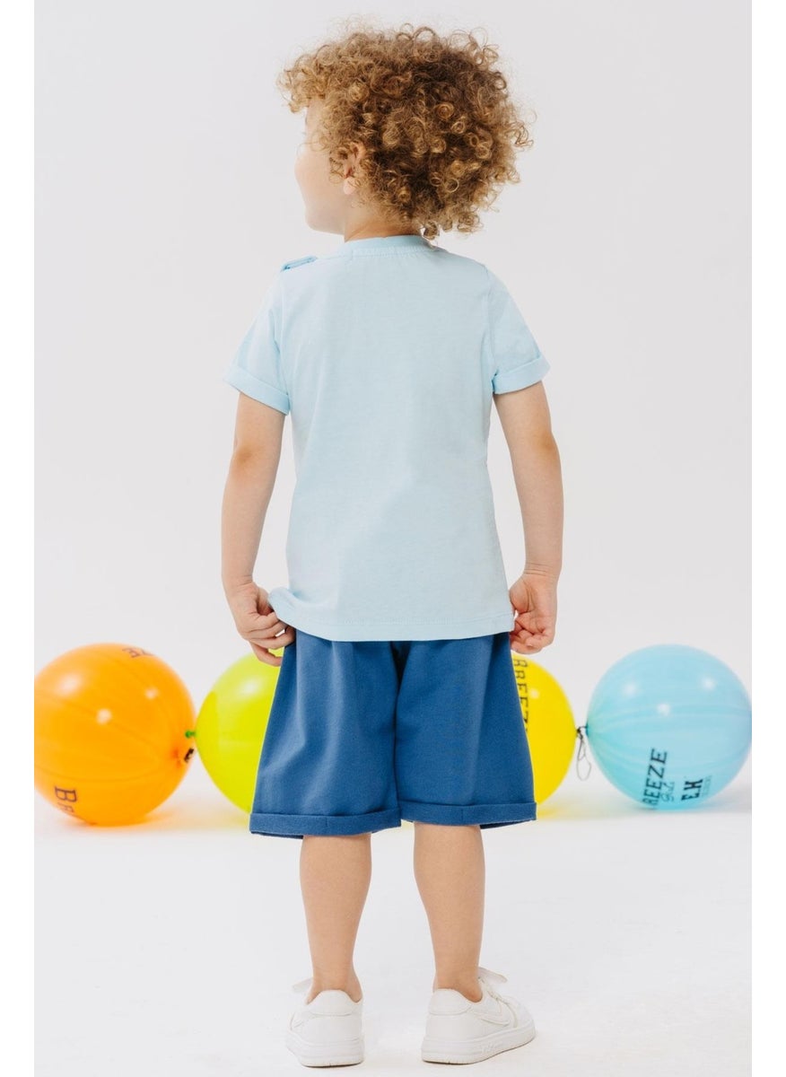 Boy Shorts Set Play Time Happy Animals Printed 1-4 Years, Light Blue