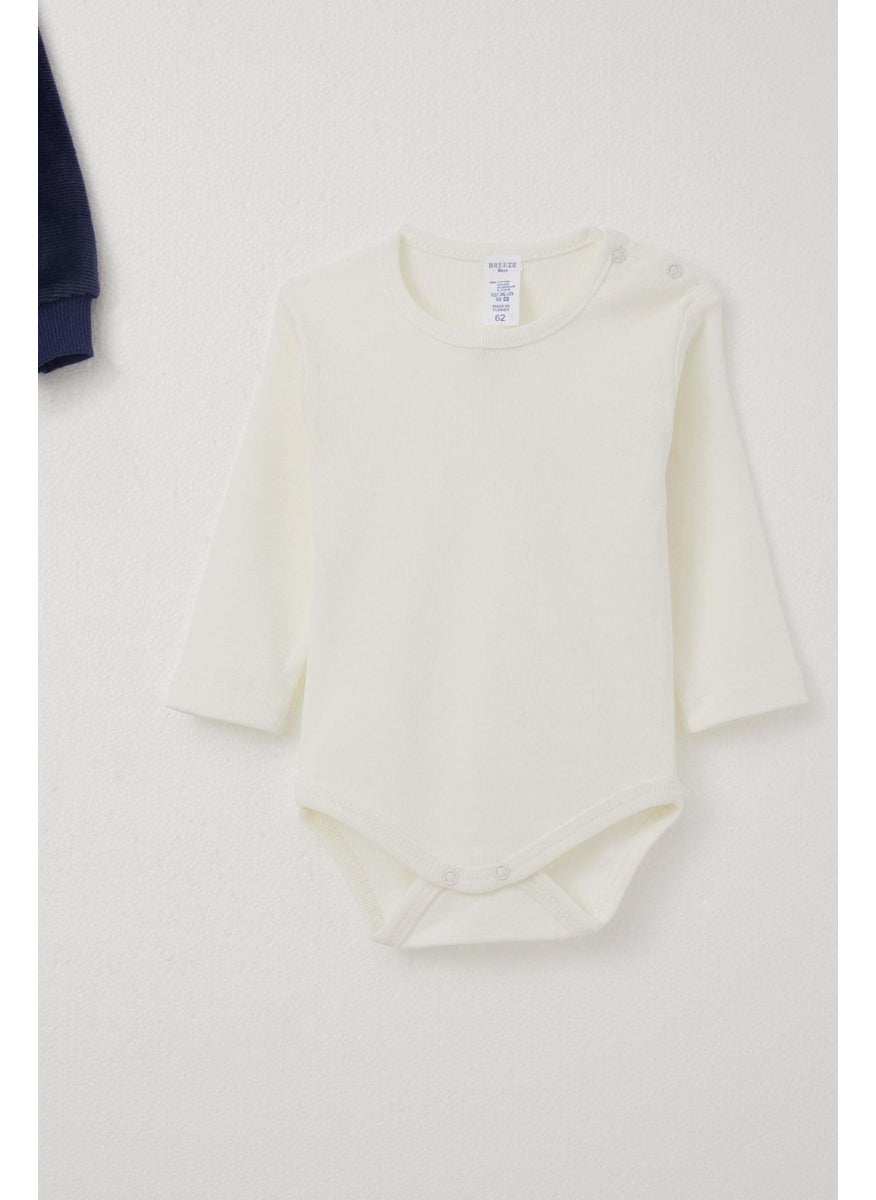 Baby Boy Bodysuit 3-Piece Set Cute Rabbit Embroidered 4 Months-1 Years, Navy Blue