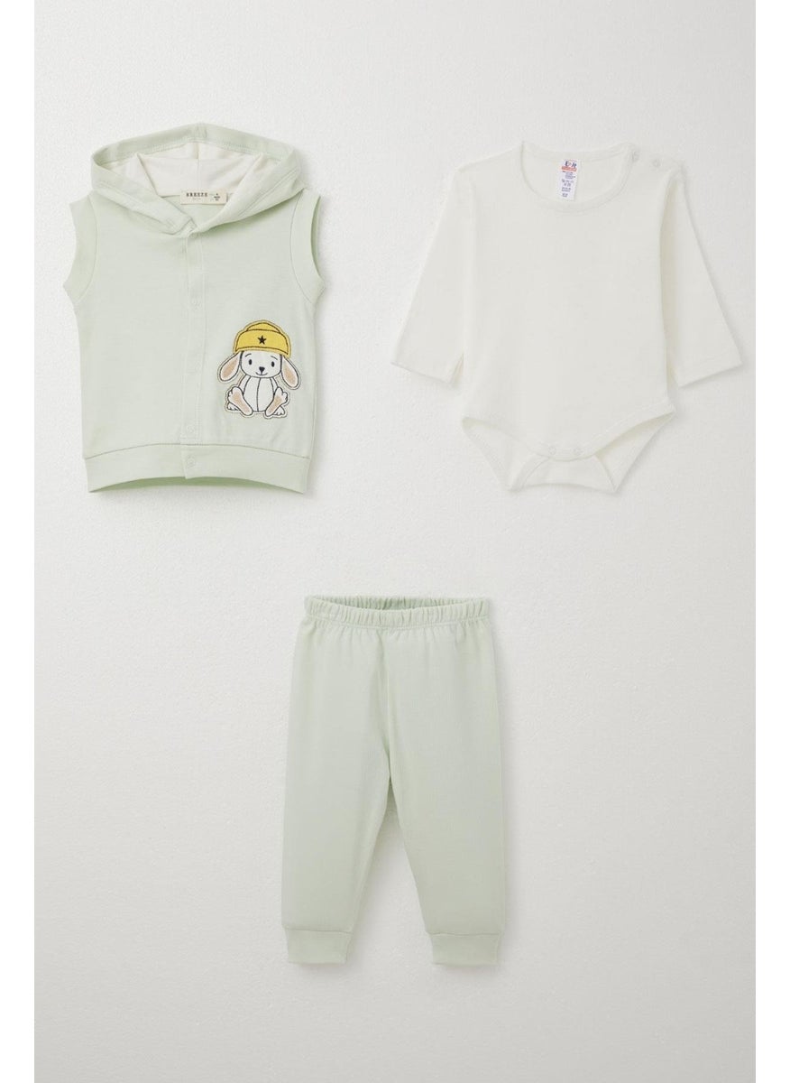 Baby Boy Bodysuit 3-Piece Set Cute Hat Puppy Embroidered 4 Months-1 Years, Aqua Green