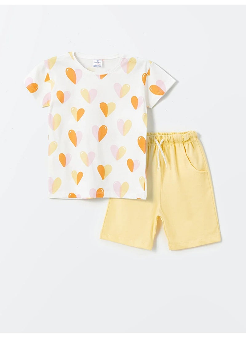 Girl Heart Patterned Shorts Set 2-7 Years Yellow