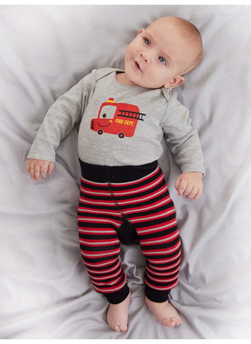 Firefighter Baby Boy Body Tights-Pants Set