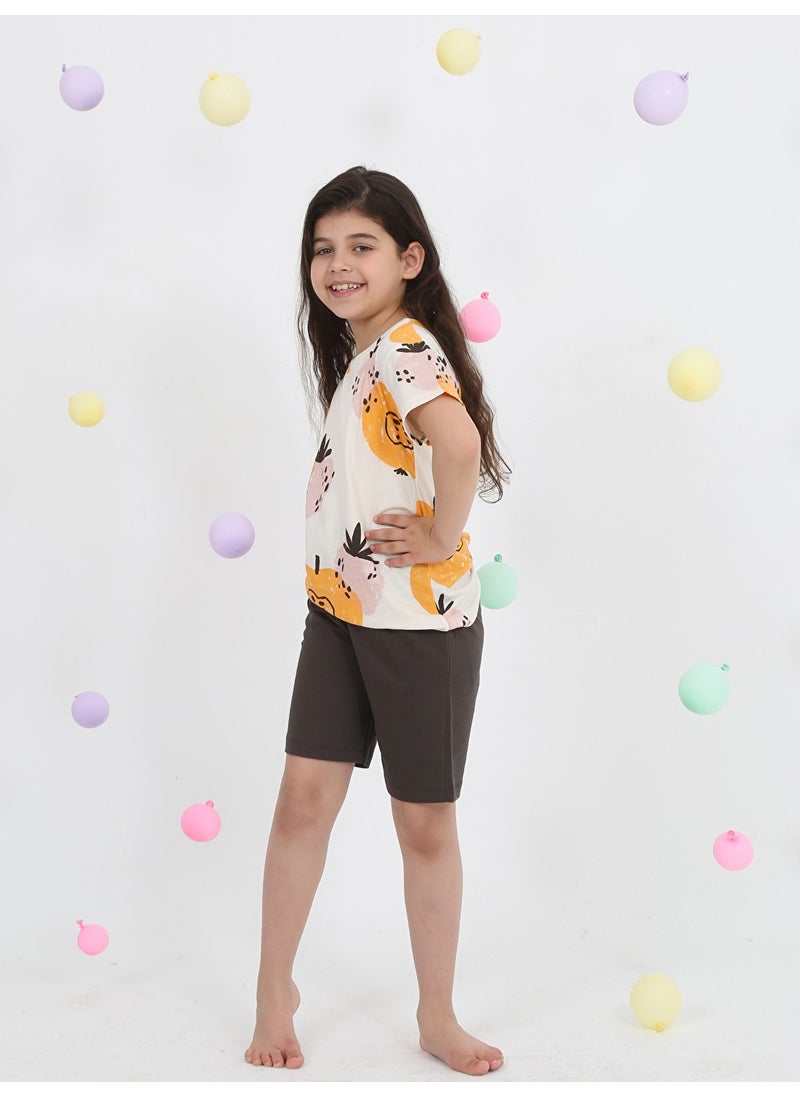 Girl Patterned Shorts Set 2-7 Years Brown