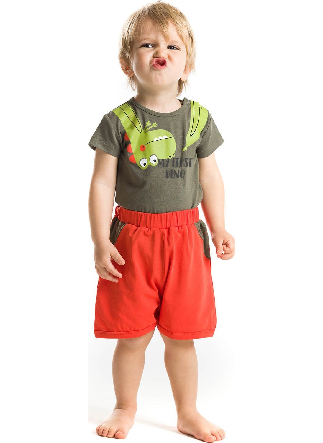 Baby Reverse Dino Baby Boy Body Shorts Set