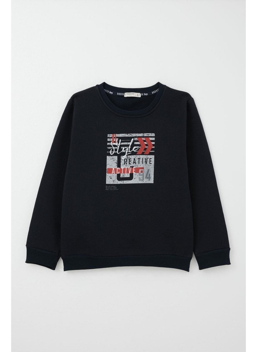 Boy's Tracksuit with Text Printed Lace Accessory 8-12 Years, Navy Blue