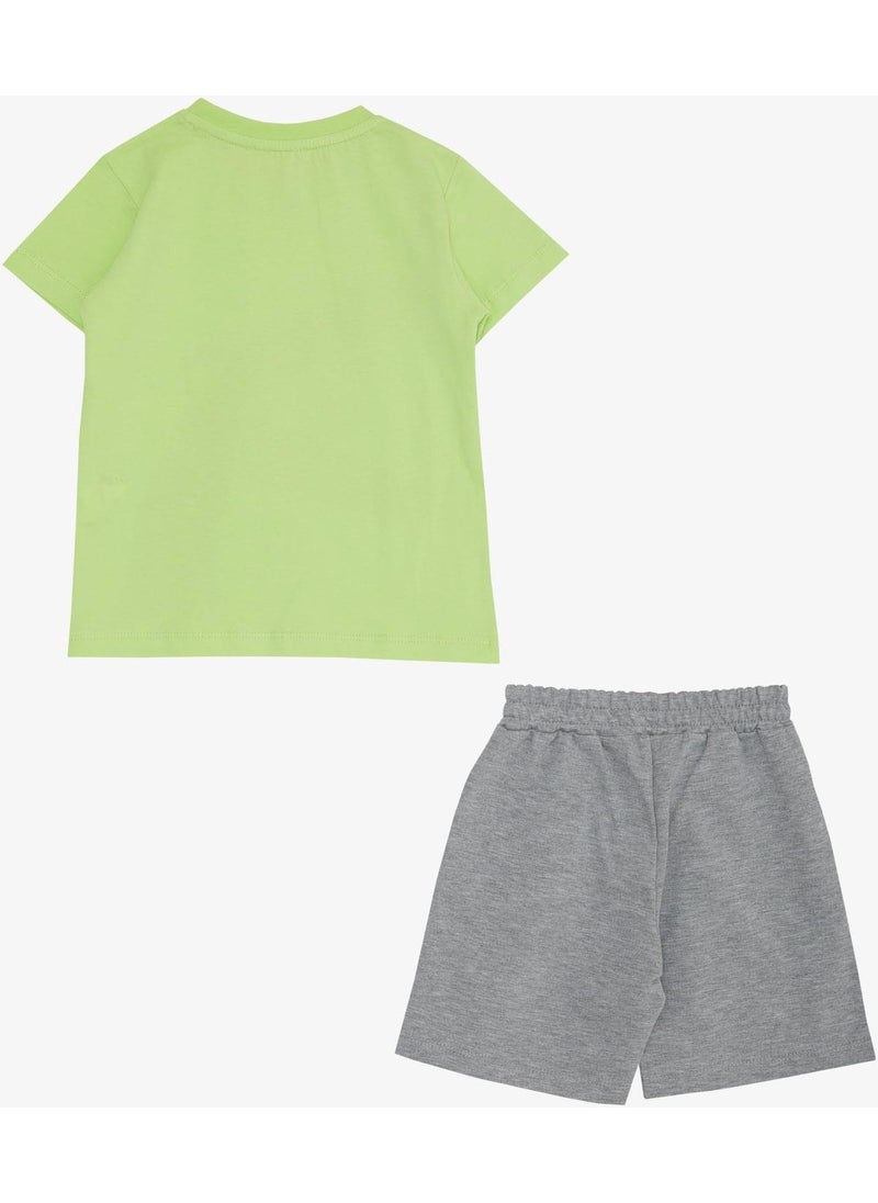 Boy Shorts Set Skateboard Mouse & Cute Crocodile Printed 2-6 Years, Pistachio Green