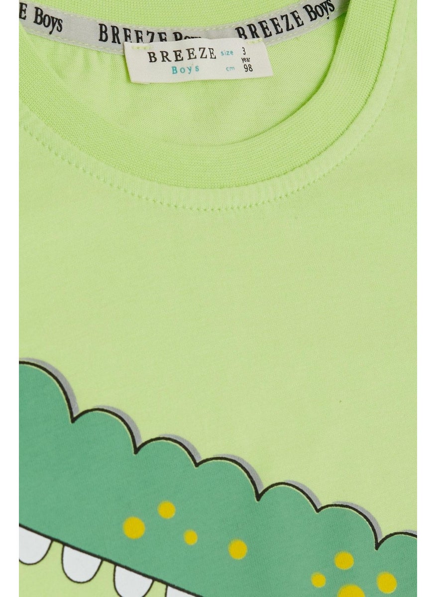 Boy Shorts Set Skateboard Mouse & Cute Crocodile Printed 2-6 Years, Pistachio Green
