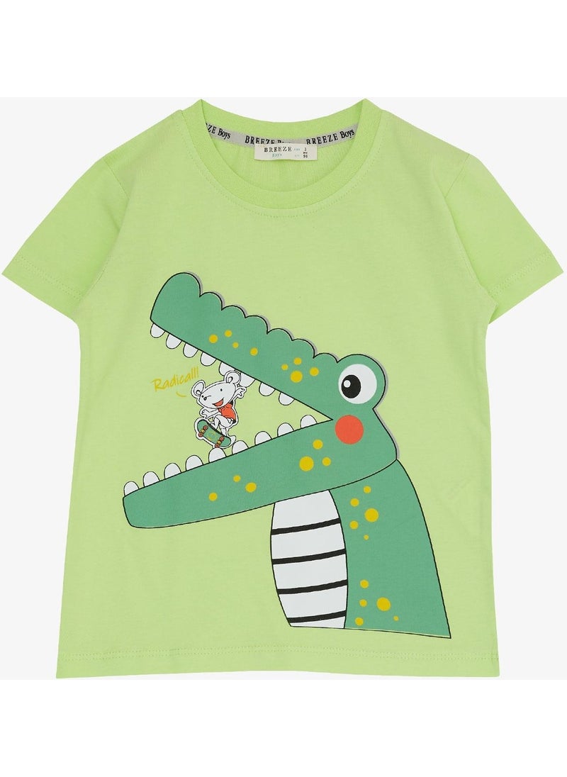 Boy Shorts Set Skateboard Mouse & Cute Crocodile Printed 2-6 Years, Pistachio Green