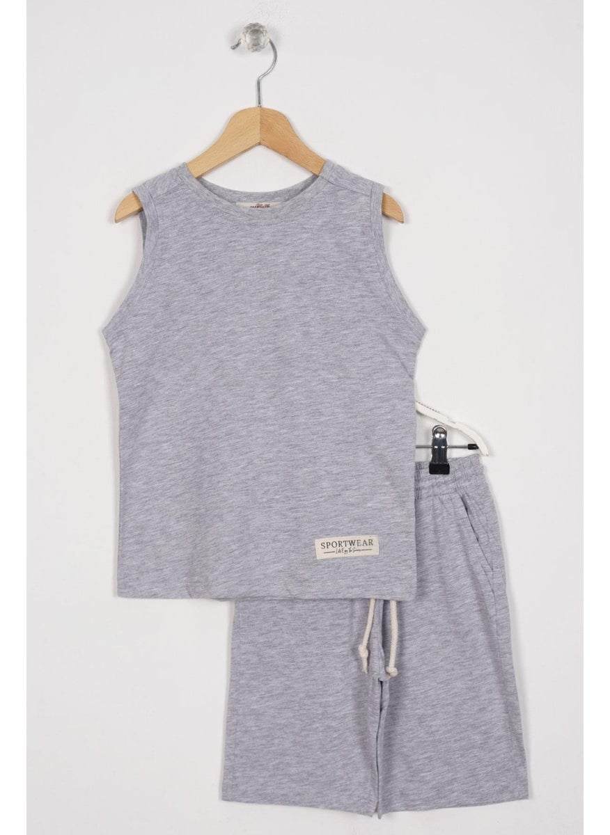 Sport Wear Emblem Gray Color Boy Capri Set