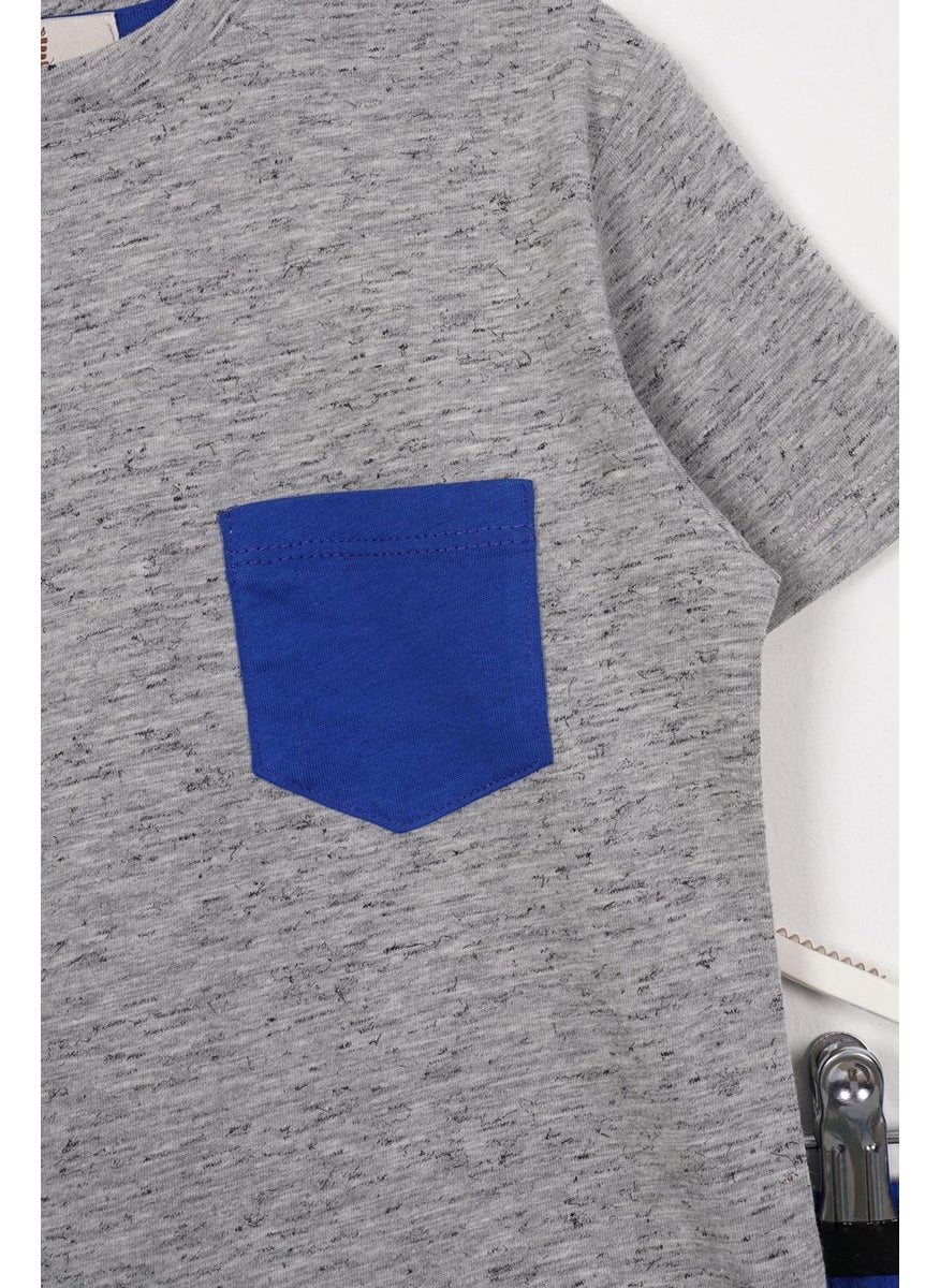 Pocket Detailed Gray Navy Blue Color Boy Shorts Set