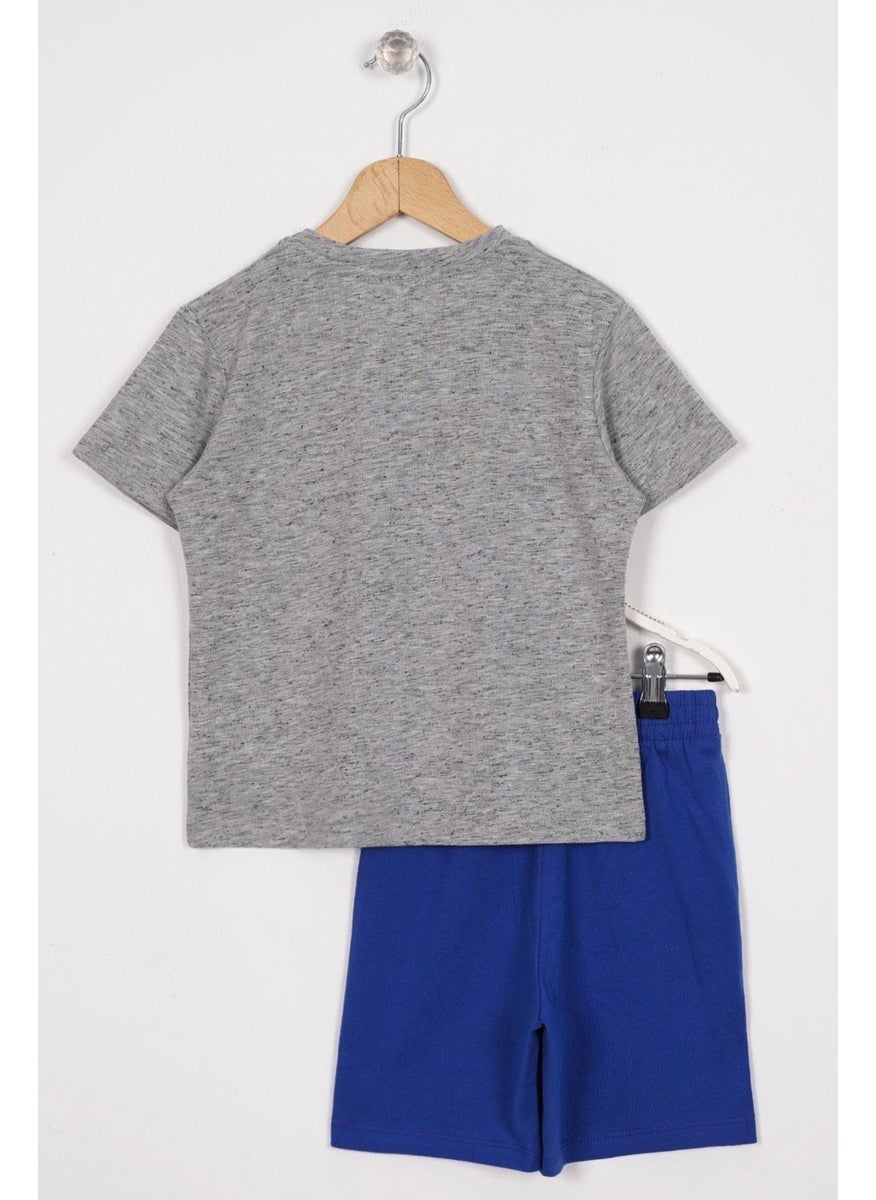 Pocket Detailed Gray Navy Blue Color Boy Shorts Set