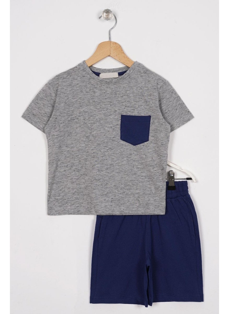 Pocket Detailed Gray Saxe Color Boy Shorts Set