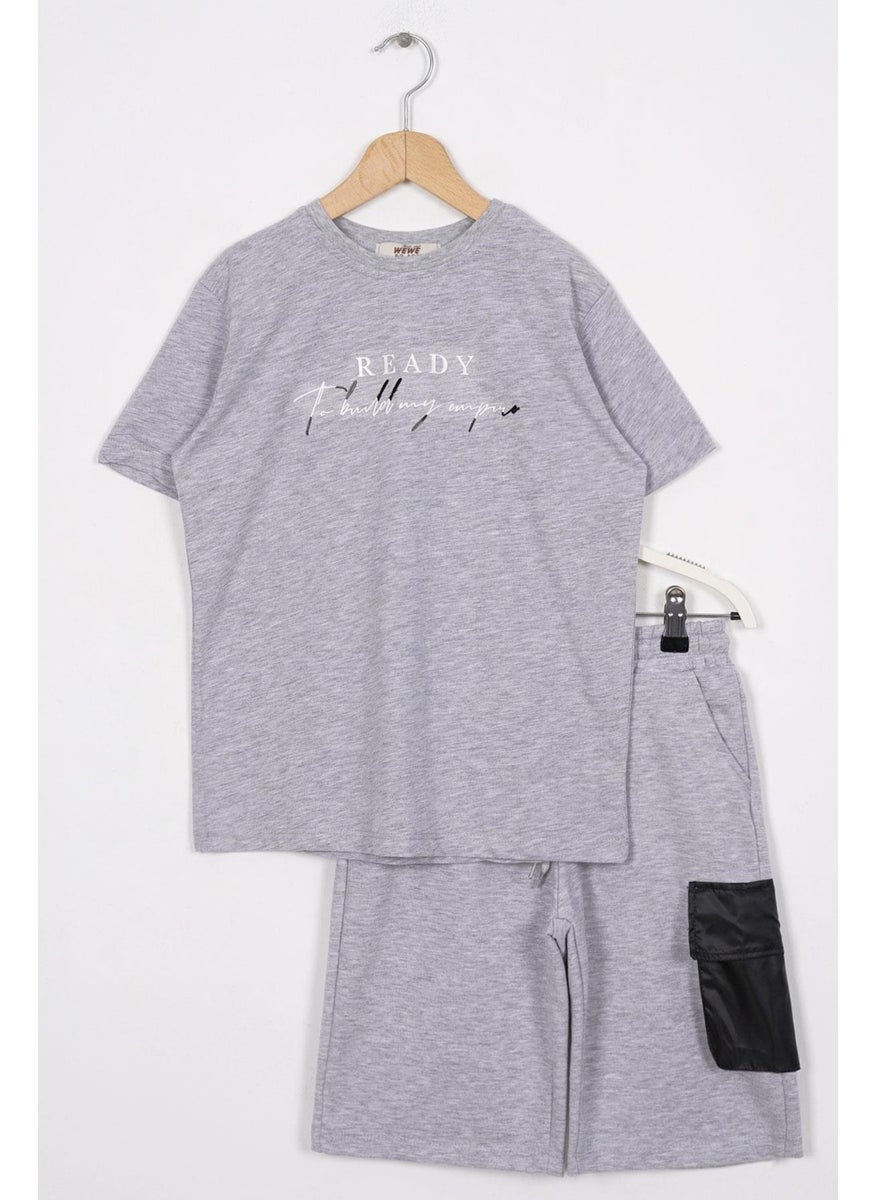 Ready Printed Gray Melange Color Boy Shorts Set