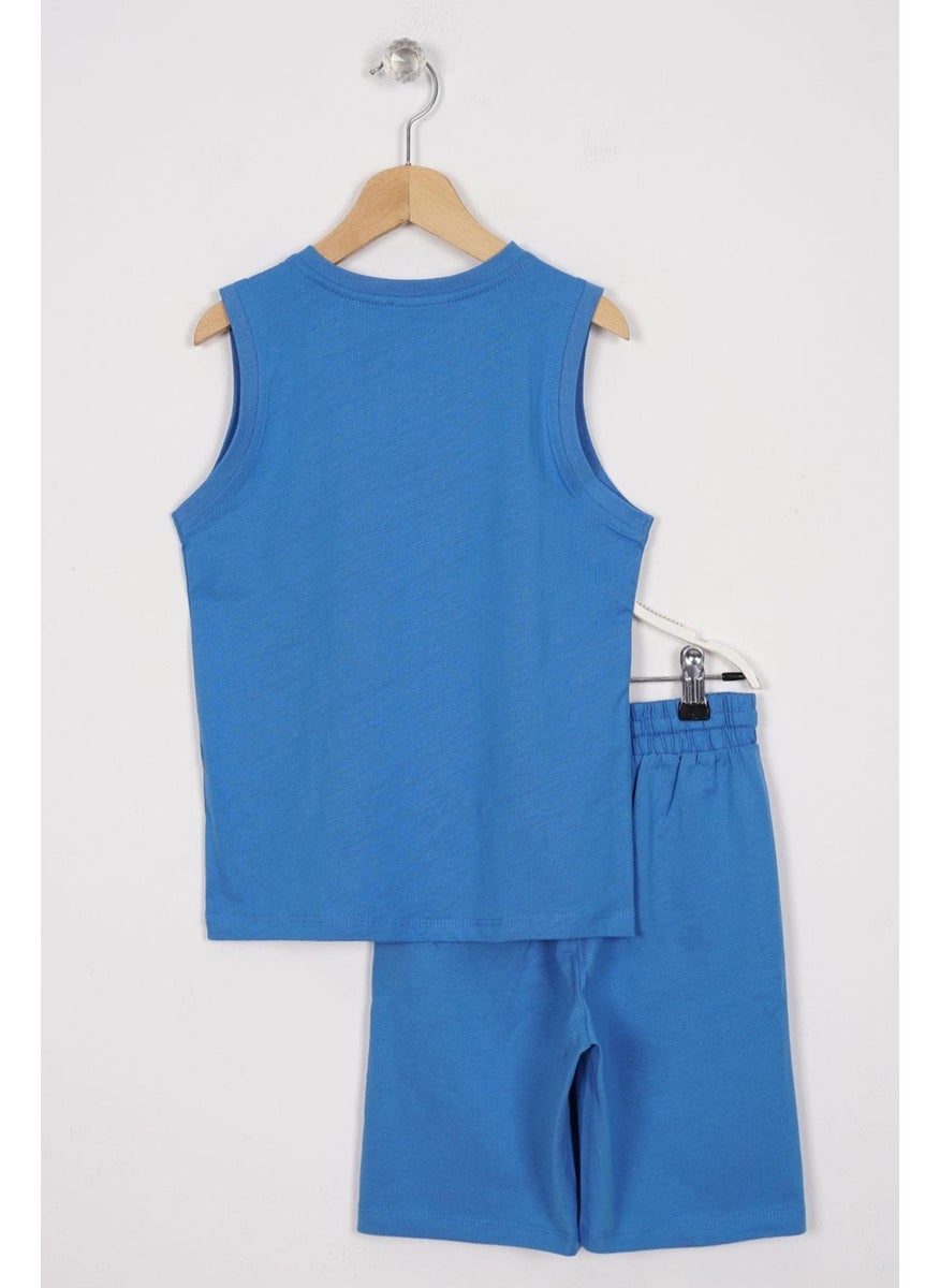 Sport Wear Embroidered Indigo Color Boy's Capri Set