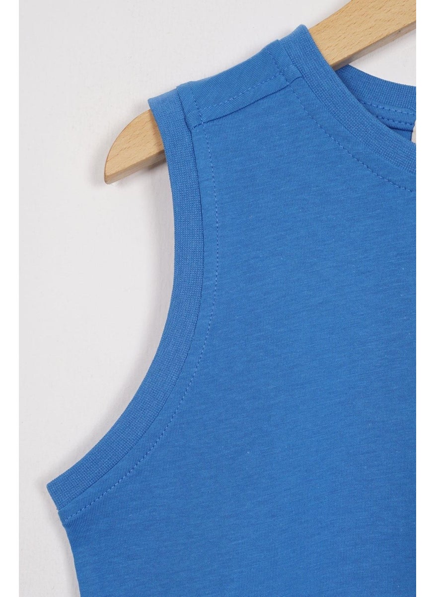 Sport Wear Embroidered Indigo Color Boy's Capri Set