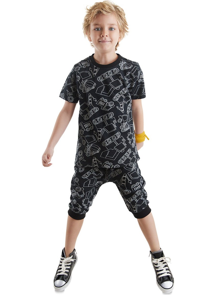 Car Boy Black T-Shirt Capri Shorts Set