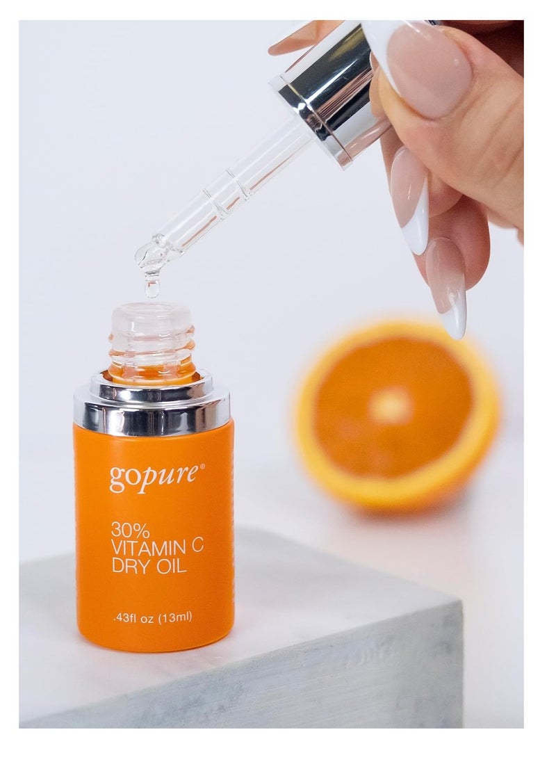 goPure 30% Vitamin C Dry Oil - Dark Spot Reducer with Anti-Aging Vitamin C Oil to Improve Fine Lines & Wrinkles with Moisturizing Squalane for Glowing & Youthful-Looking Skin - 0.43 fl oz